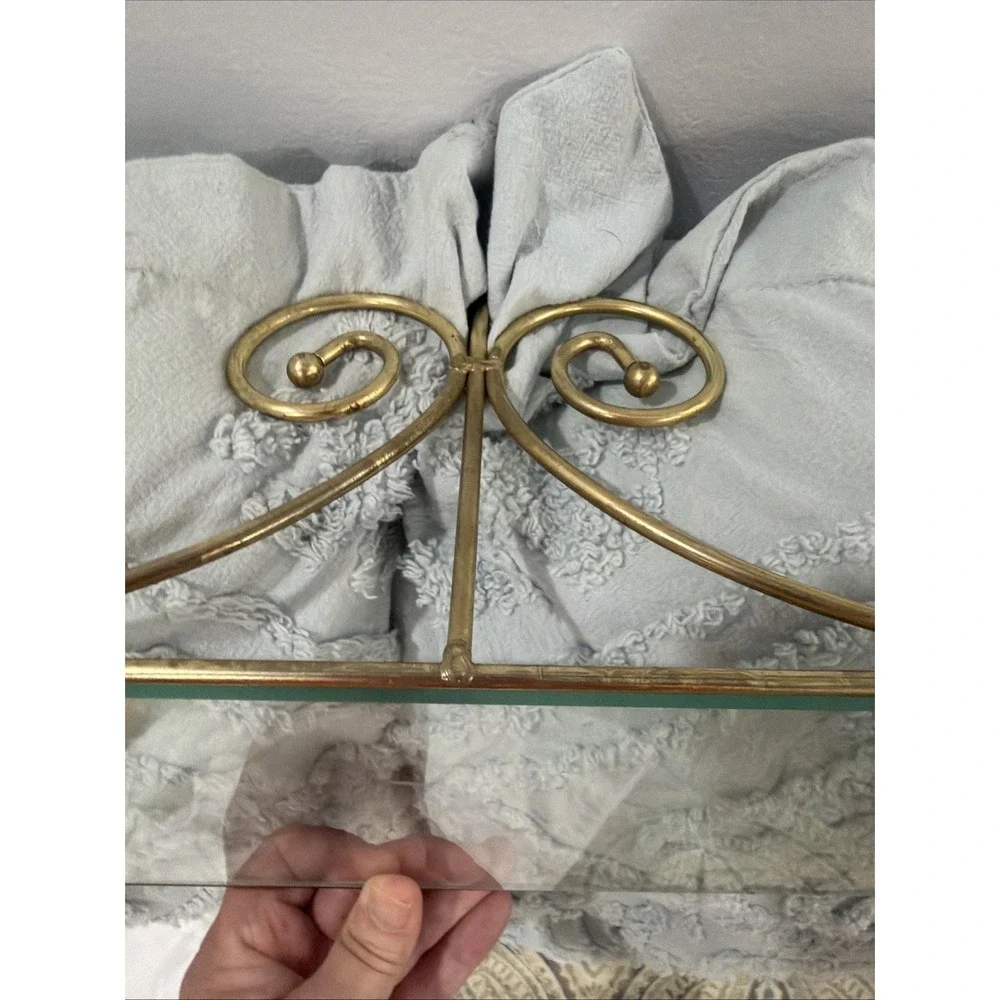 Home Interiors & Gift Vintage Gold Metal Wall Shelf with Glass Top MCM Art Deco